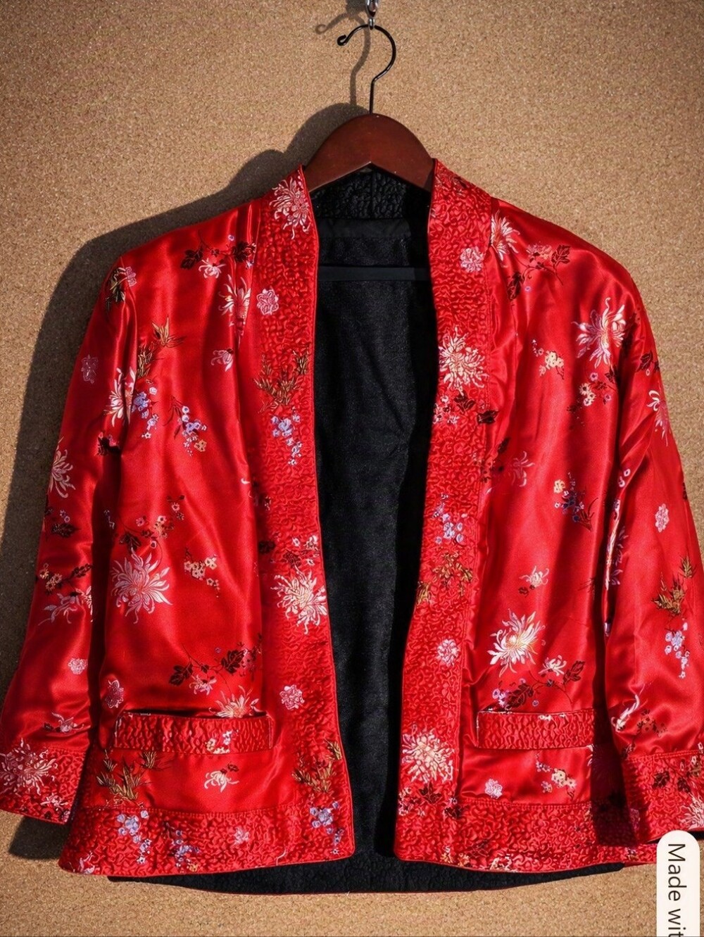 Vintage Moon Pine Reversible Silk Satin Chinese Brocade Jacket Red Black M